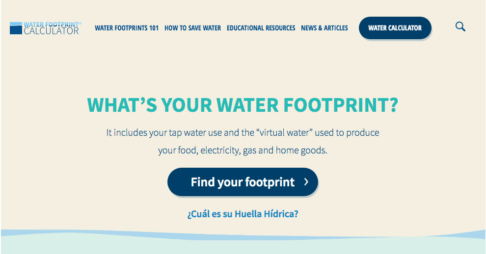 Water Footprint Calculator homepage
